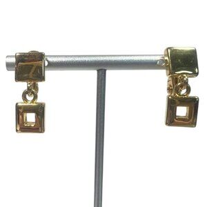 Vtg Monet Gold-Tone Geometric Square Drop Dangle Earrings Open Square Design